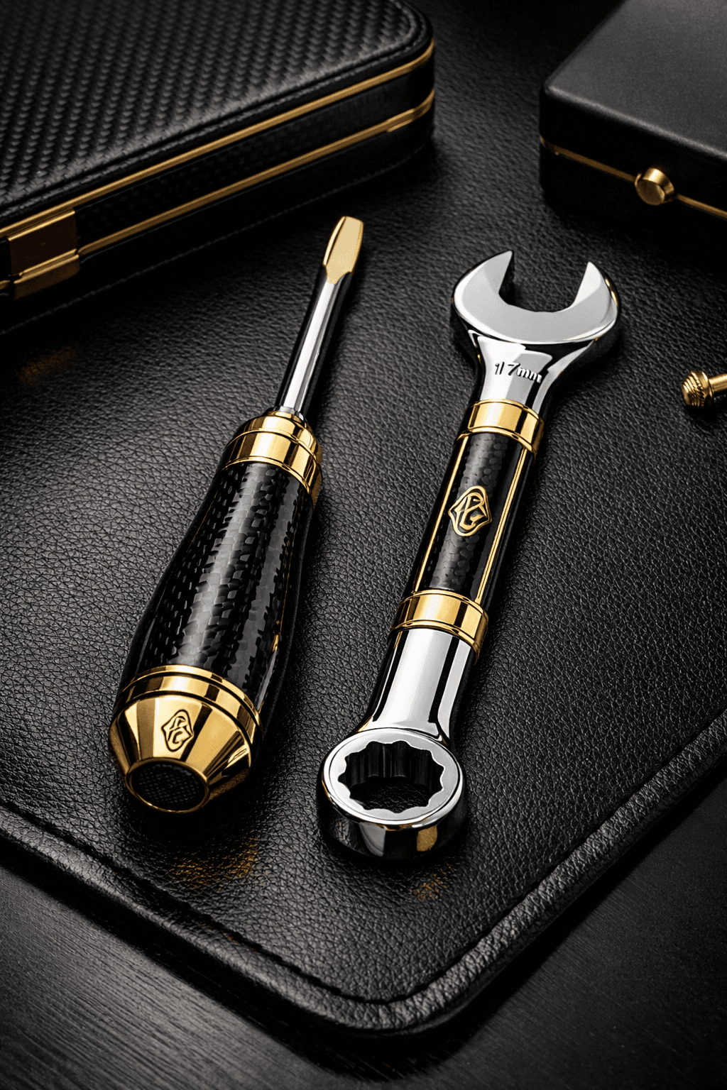 Black and gold screwdriver and spanner